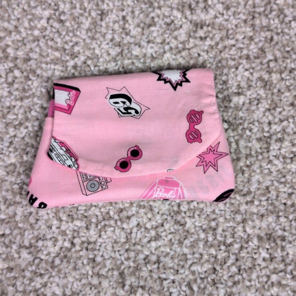 Barbie Pink Fabric Pocket Wallet Card Holder Snap Closure Handmade Accessory
